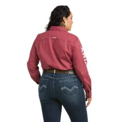 Ariat Ladies Team Kirby Stretch Red Button Down Shirt 10037433 -Western Belle Deals 10037433 back plus