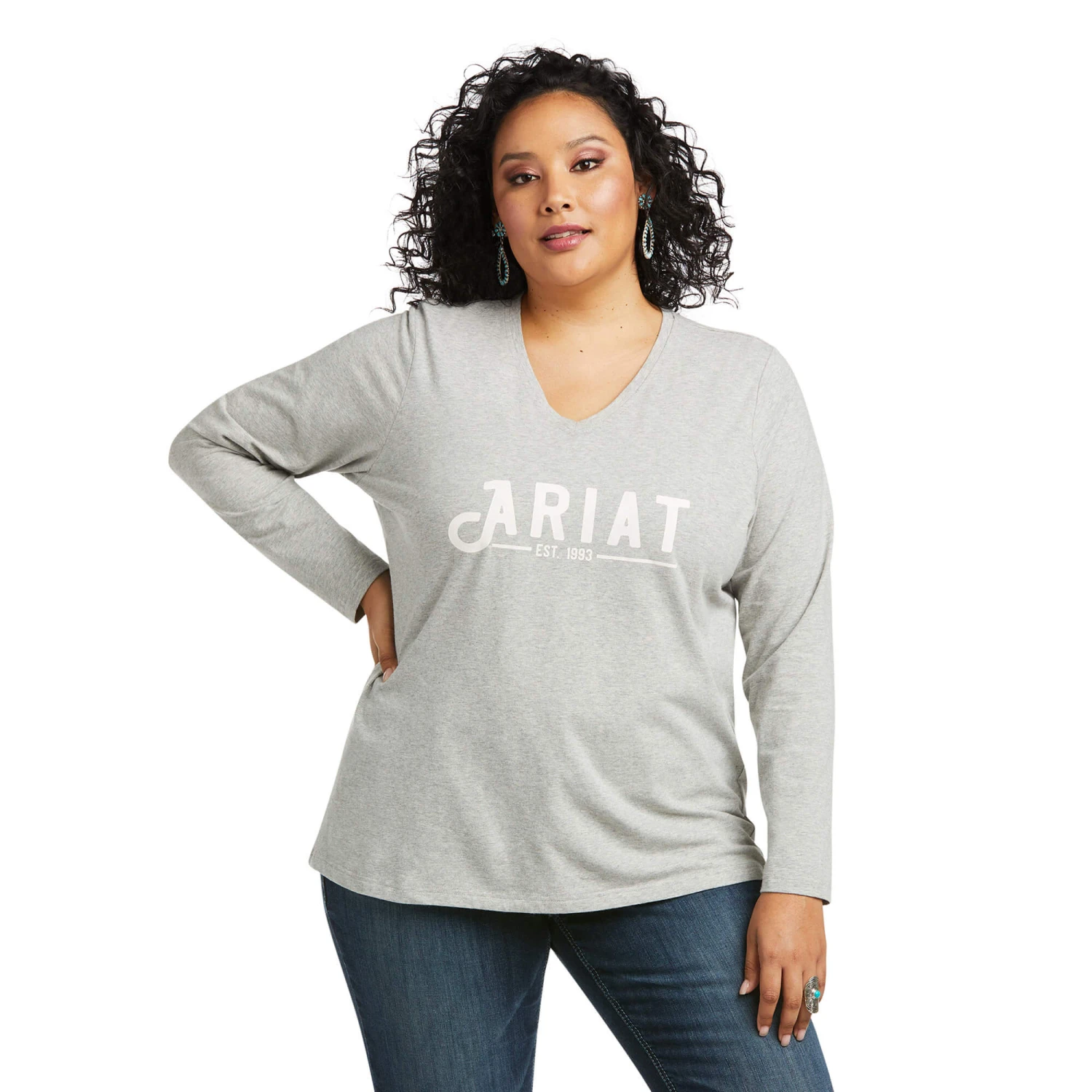Ariat Ladies REAL Long Sleeve Heather Grey Logo Tee 10037525 2 Ariat Ladies REAL Long Sleeve Heather Grey Logo Tee 10037525 - Image 2
