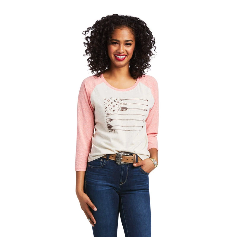 Ariat® Ladies Arrow Raglan 3/4 Shirt Oatmeal Heather Shirt 10039824 1 Ariat® Ladies Arrow Raglan 3/4 Shirt Oatmeal Heather Shirt 10039824