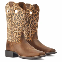 Ariat® Ladies Round Up Crossroads Brown Leopard Western Boots 10042384 -Western Belle Deals 10042384a