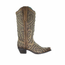 Corral Boots Corral Ladies Straw Brown Studded Boot W/ Bronze & Black Laser Inlay E1620 -Western Belle Deals 1620c