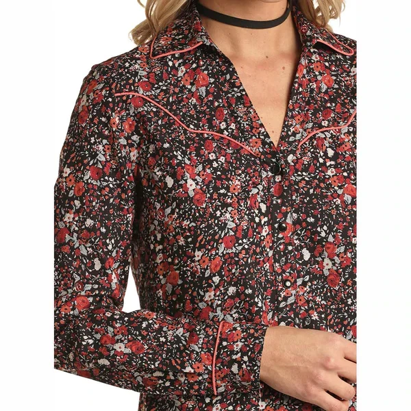 Panhandle® Ladies Floral Print Black Snap Shirt 22S1916-01 2 Panhandle® Ladies Floral Print Black Snap Shirt 22S1916-01 - Image 2