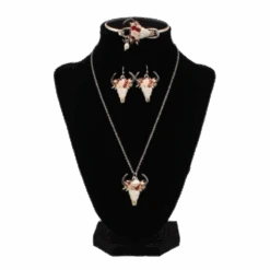 Blazin Roxx® 3 Piece Floral Steer Head Silver Jewelry Set 30947