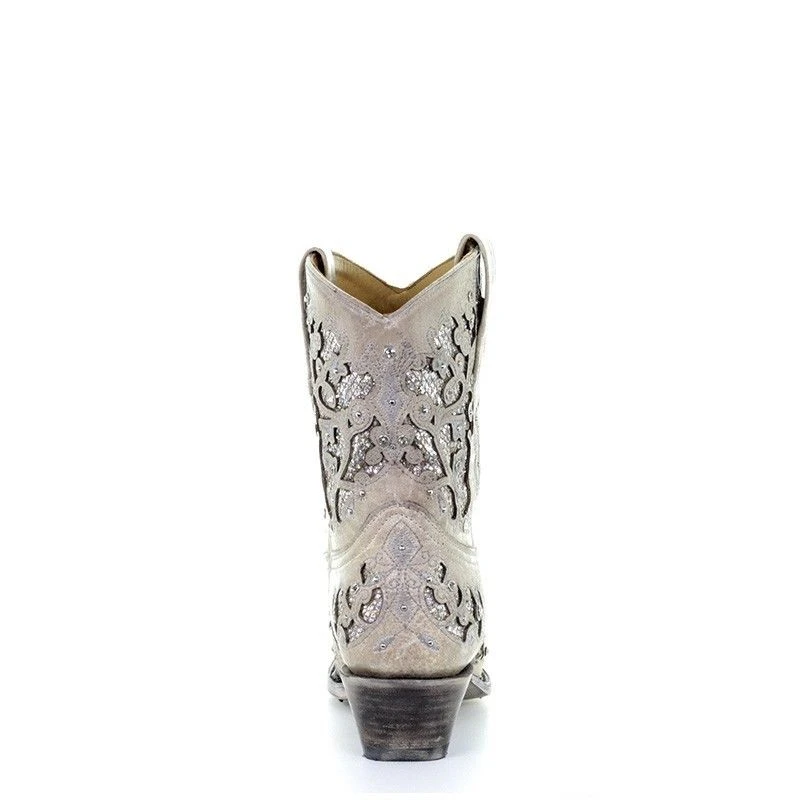 Corral Boots Corral Ladies Mariah White Glitter Inlay & Crystals Ankle Boots A3550 3 Corral Boots Corral Ladies Mariah White Glitter Inlay & Crystals Ankle Boots A3550 - Image 3