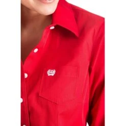 Cinch Ladies Solid Red Button-Down Shirt MSW9164032 -Western Belle Deals 57 6151d0b8 591c 445e a710 f247b6c81875