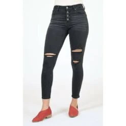 Grace In L.A. Ladies Button Fly Easy-Rise Black Skinny Jeans HNW-9366