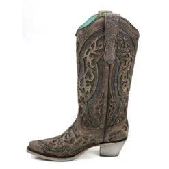 Corral Boots Corral Ladies Brown Grey Inlay & Studs Snip Toe Boots E1569 -Western Belle Deals E1569 2