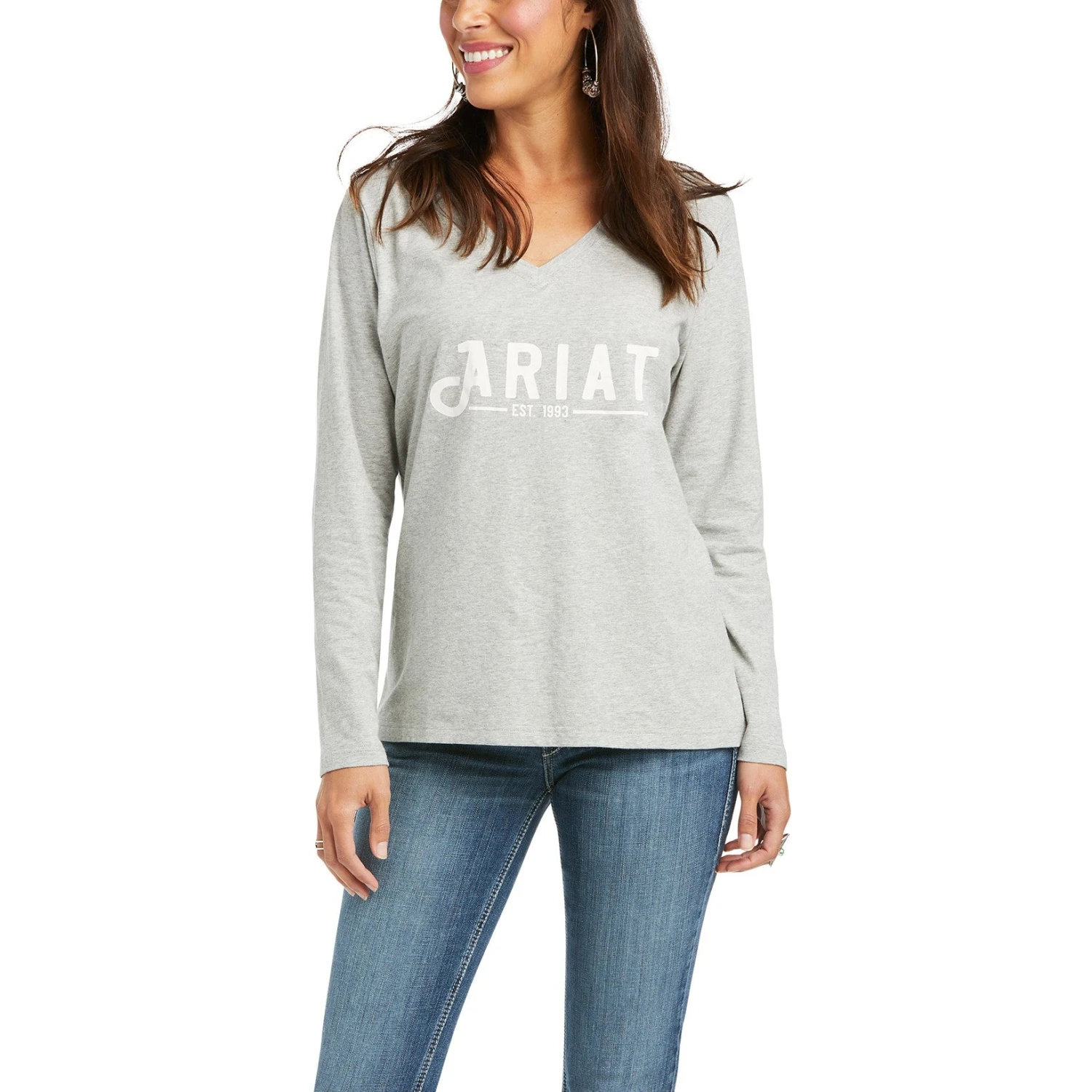 Ariat Ladies REAL Long Sleeve Heather Grey Logo Tee 10037525 1 Ariat Ladies REAL Long Sleeve Heather Grey Logo Tee 10037525