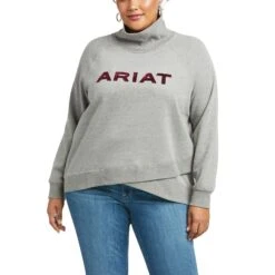 Ariat Ladies REAL Crossover Heather Gray Sweatshirt 10037572 6 Ariat Ladies REAL Crossover Heather Gray Sweatshirt 10037572 -Western Belle Deals F21 WMS WEST 10037572 front plus