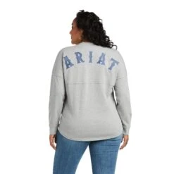 Ariat Ladies REAL Oversized Long Sleeve Heather Grey T-Shirt 10038077 9 Ariat Ladies REAL Oversized Long Sleeve Heather Grey T-Shirt 10038077 -Western Belle Deals F21 WMS WEST 10038077 back plus