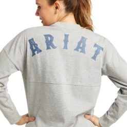 Ariat Ladies REAL Oversized Long Sleeve Heather Grey T-Shirt 10038077 7 Ariat Ladies REAL Oversized Long Sleeve Heather Grey T-Shirt 10038077 -Western Belle Deals F21 WMS WEST 10038077 detail01