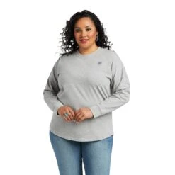 Ariat Ladies REAL Oversized Long Sleeve Heather Grey T-Shirt 10038077 8 Ariat Ladies REAL Oversized Long Sleeve Heather Grey T-Shirt 10038077 -Western Belle Deals F21 WMS WEST 10038077 front plus