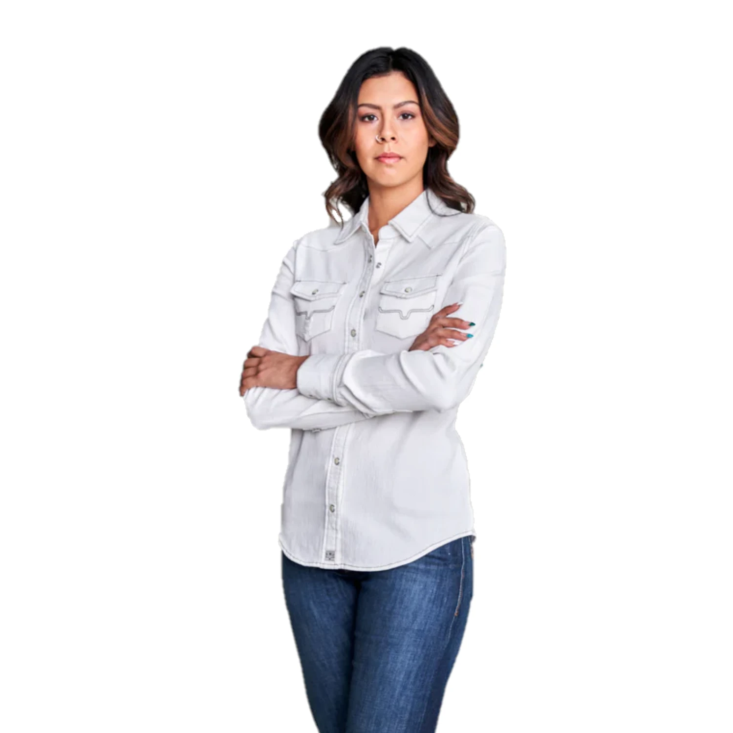 Kimes Ranch® LadiesWhite Kaycee Denim Snap Shirt KAY-WW 2 Kimes Ranch® LadiesWhite Kaycee Denim Snap Shirt KAY-WW - Image 2
