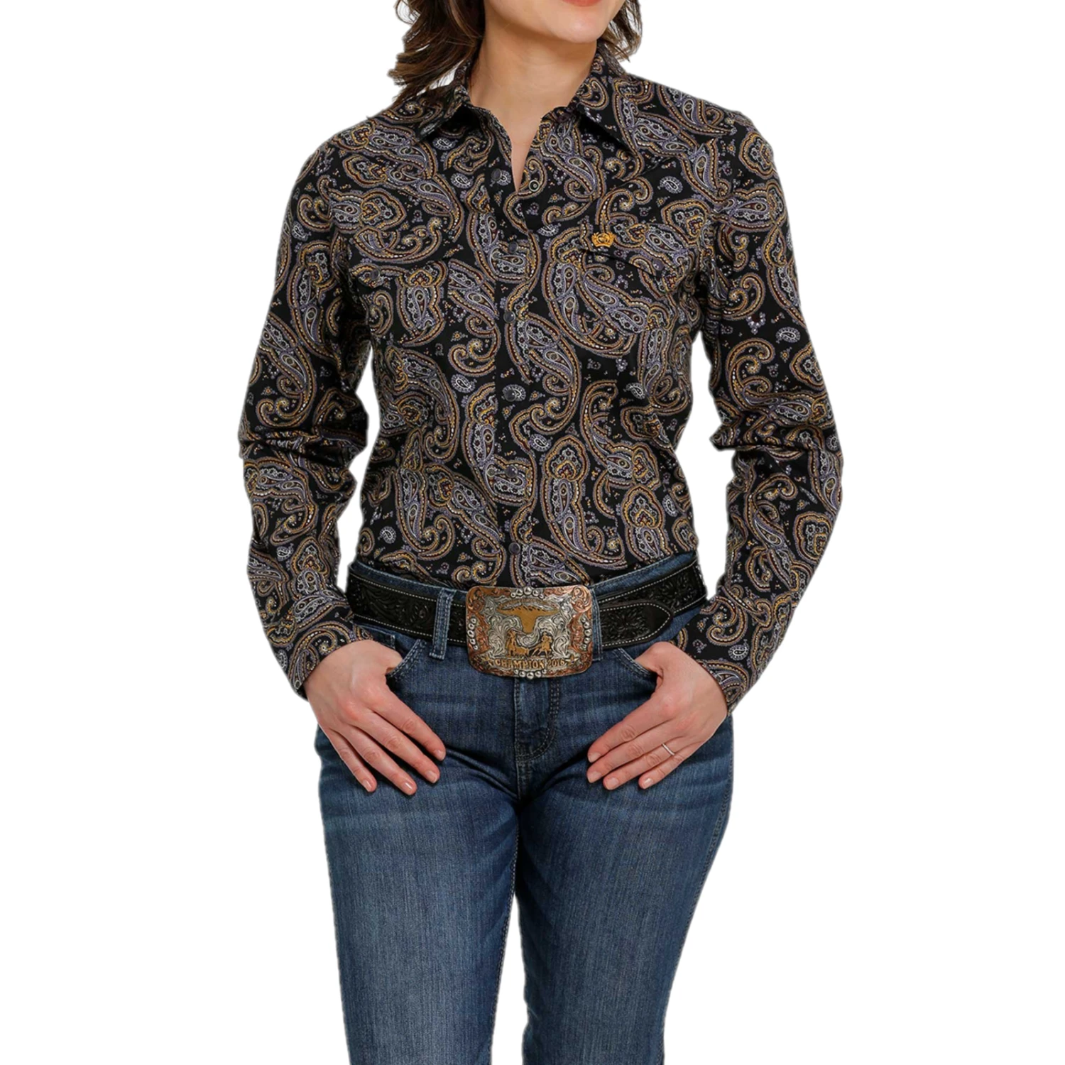 Cinch® Ladies Black Paisley Printed Button Down Shirt MSW9201038 1 Cinch® Ladies Black Paisley Printed Button Down Shirt MSW9201038