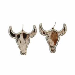 Blazin Roxx Silver Strike Cow Hide Crystal Bull Head Earrings D460013305