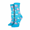 Sock Smith Ladies When Pigs Fly Sky Blue Crew Socks SSW1355