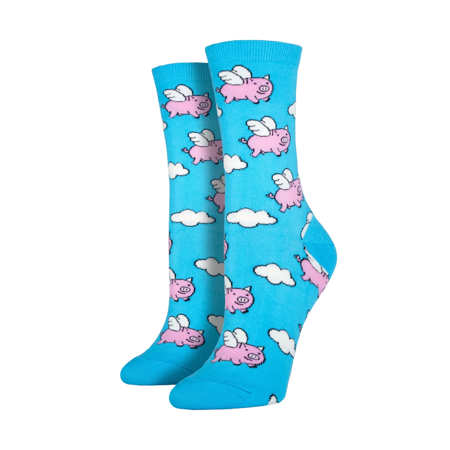 Sock Smith Ladies When Pigs Fly Sky Blue Crew Socks SSW1355 1 Sock Smith Ladies When Pigs Fly Sky Blue Crew Socks SSW1355