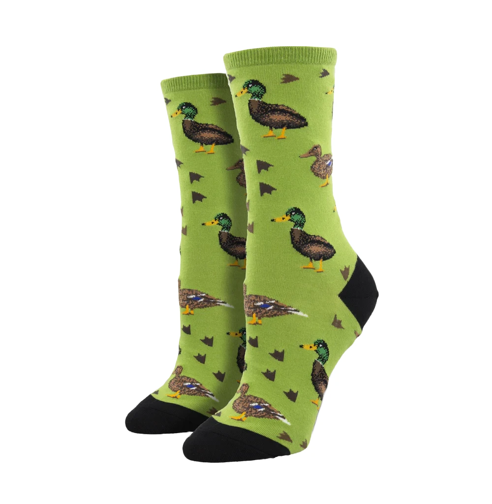 SockSmith Ladies Lucky Ducks Green Crew Socks WNC2386-GEE 1 SockSmith Ladies Lucky Ducks Green Crew Socks WNC2386-GEE