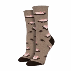 SockSmith Ladies Pig Out Brown Heather Crew Socks WNC2805-HEB