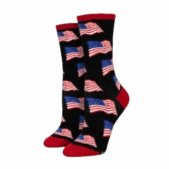 SockSmith Ladies Old Glory Black Crew Socks WNC2830-BLK