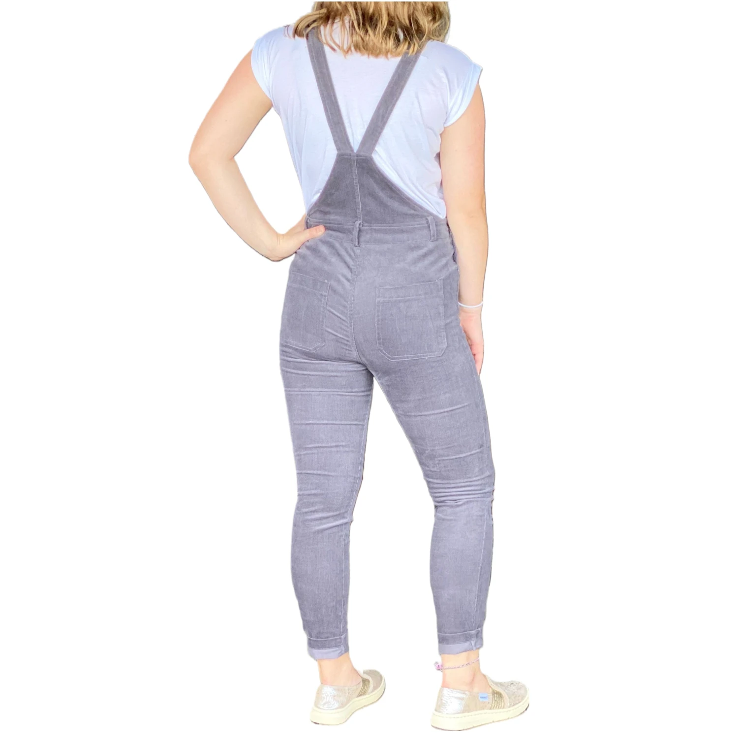 Listicle Ladies Charcoal Slim Stretch Corduroy Overalls LRP0189-CHA 2 Listicle Ladies Charcoal Slim Stretch Corduroy Overalls LRP0189-CHA - Image 2