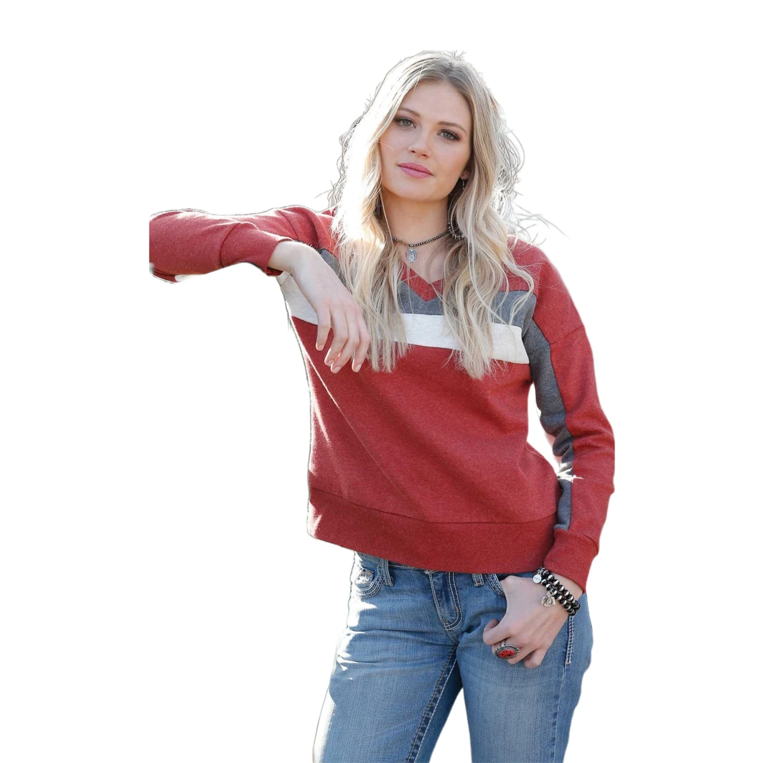Cruel Denim Ladies Reversible V-Neck Red Sweatshirt CTK7370001 1 Cruel Denim Ladies Reversible V-Neck Red Sweatshirt CTK7370001