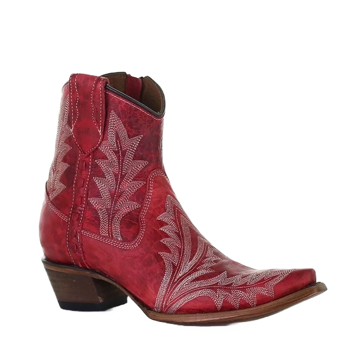 Circle G By Corral Ladies Red Embroidery & Zipper Ankle Booties L5704 1 Circle G By Corral Ladies Red Embroidery & Zipper Ankle Booties L5704