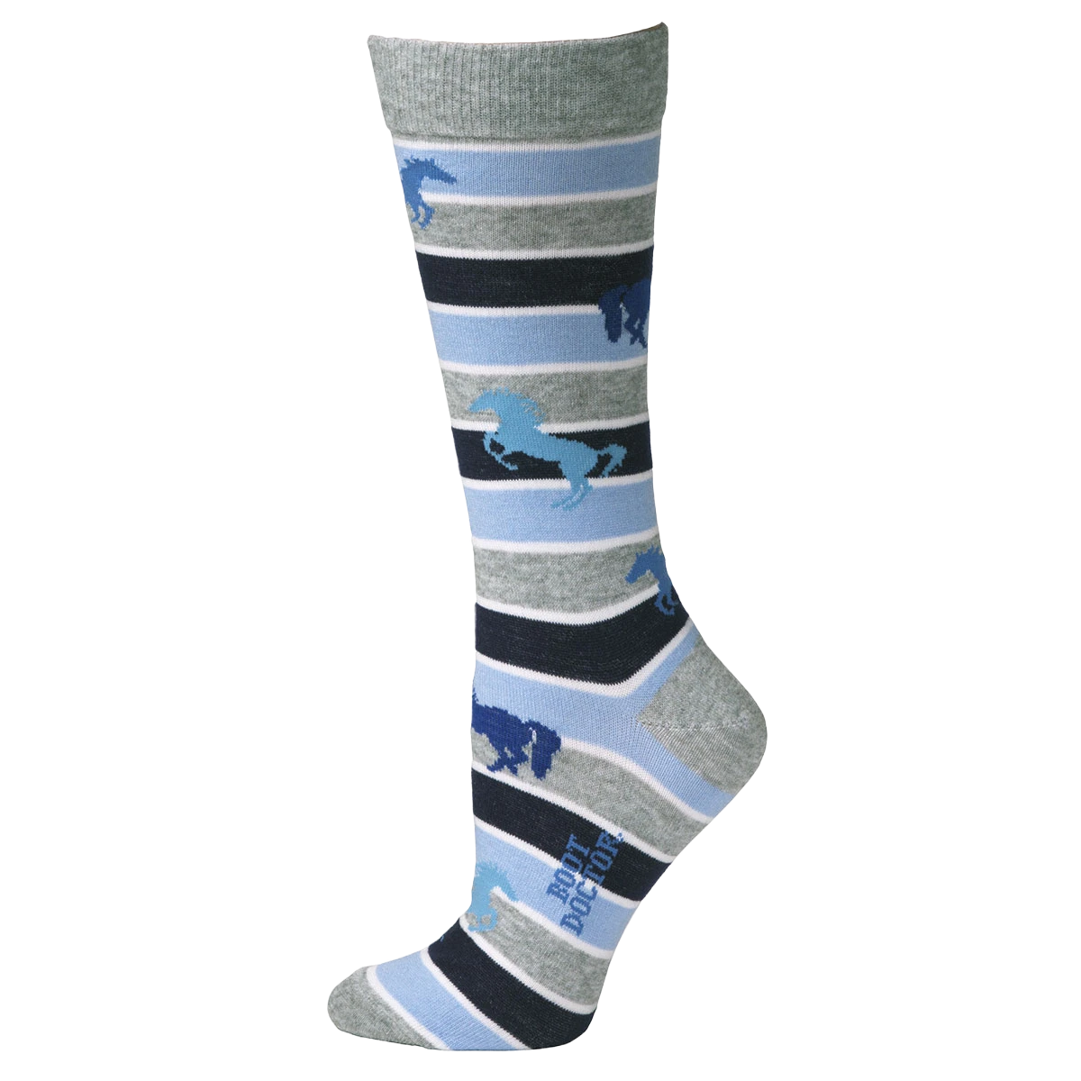 Boot Doctor Ladies Running Horse Blue & Grey Tall Crew Socks 0418113 1 Boot Doctor Ladies Running Horse Blue & Grey Tall Crew Socks 0418113