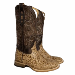 Cowtown® Ladies Oryx Floral Tooled Brown & Tan Square Toe Boots Q452