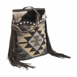 Olay Geometric Rug Woven With Cowhide & Fringe Crossbody Bag LB267
