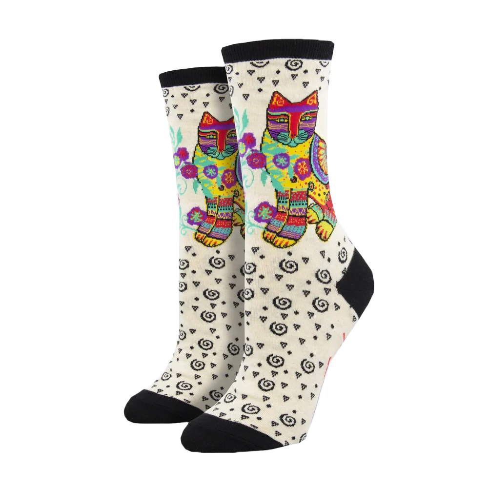 SockSmith Ladies Maya Cat Ivory Heather Crew Socks WNC2639-HIV 1 SockSmith Ladies Maya Cat Ivory Heather Crew Socks WNC2639-HIV