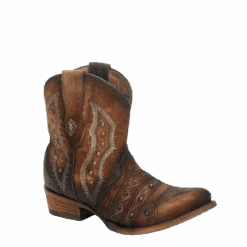 Corral Boots Corral Ladies Chocolate Lamb Embroidery & Studs Shortie Boots C3371