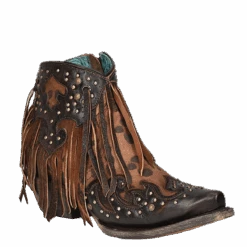 Corral Boots Corral® Ladies Fringed Honey Brown Leopard Print Booties A4280