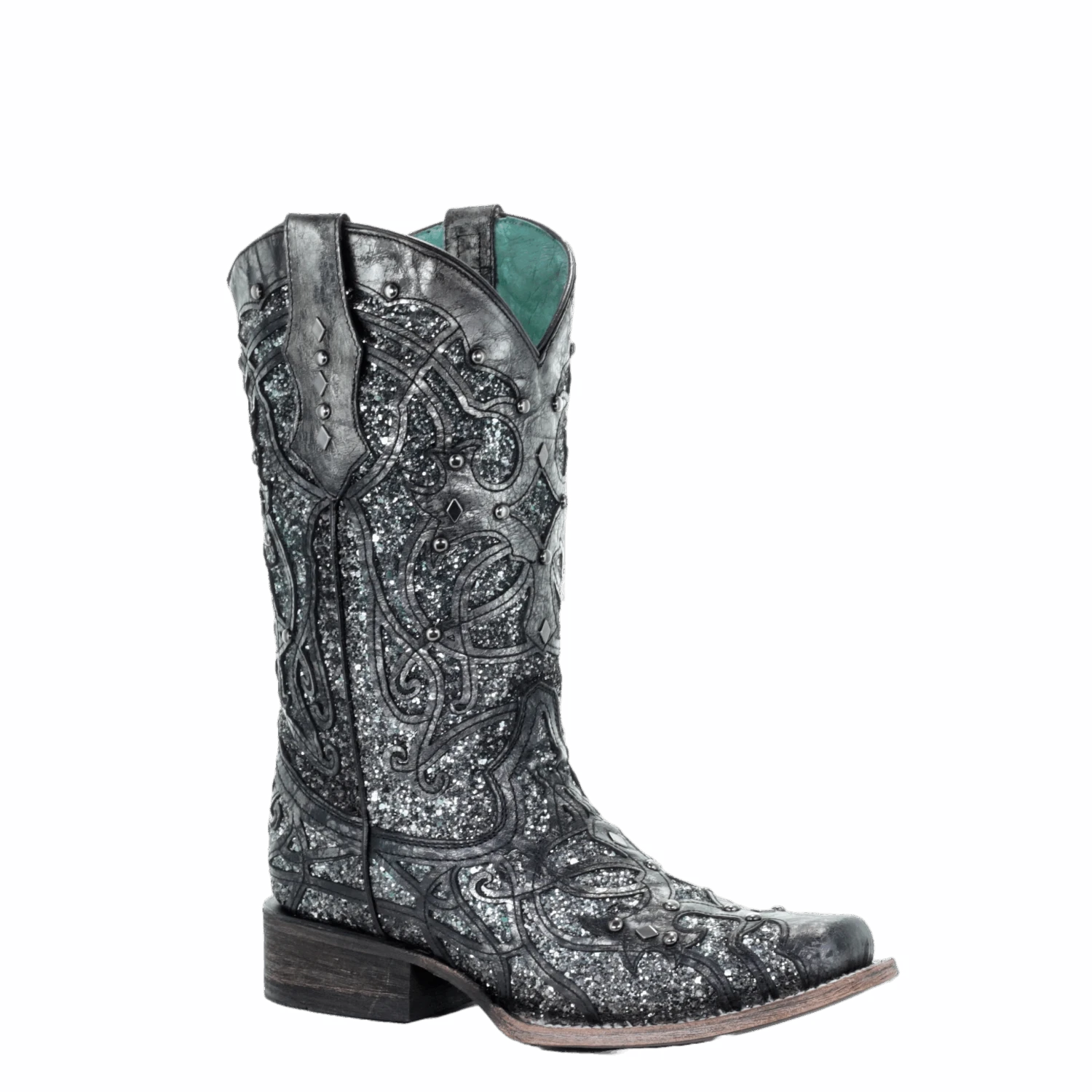 Corral Boots Corral Ladies Black Grey Glitter Inlay & Studs Square Toe Boots C3404 1 Corral Boots Corral Ladies Black Grey Glitter Inlay & Studs Square Toe Boots C3404