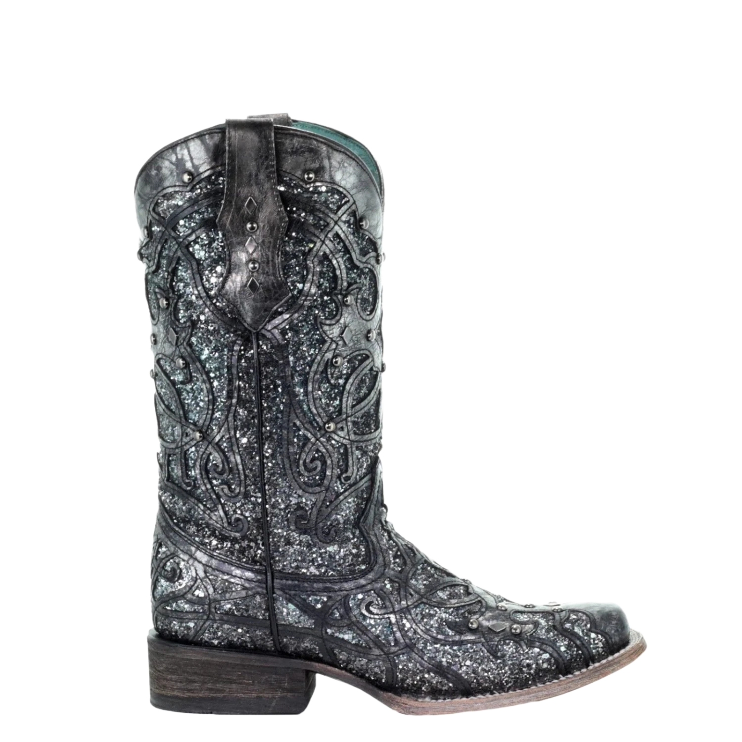 Corral Boots Corral Ladies Black Grey Glitter Inlay & Studs Square Toe Boots C3404 2 Corral Boots Corral Ladies Black Grey Glitter Inlay & Studs Square Toe Boots C3404 - Image 2