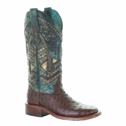 Corral Boots Corral Ladies Brown & TurquoiseEmbroidery & Studs Boots A4059