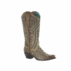 Corral Boots Corral Ladies Straw Brown Studded Boot W/ Bronze & Black Laser Inlay E1620