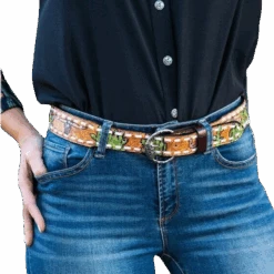 L&B Ladies Cowskull Cactus Print Belt BE-213