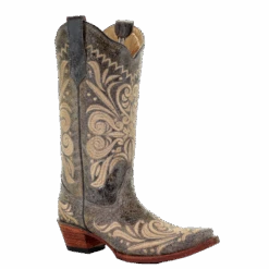 Circle G By Corral Ladies Distressed Green/Beige Filigree Boots L5407