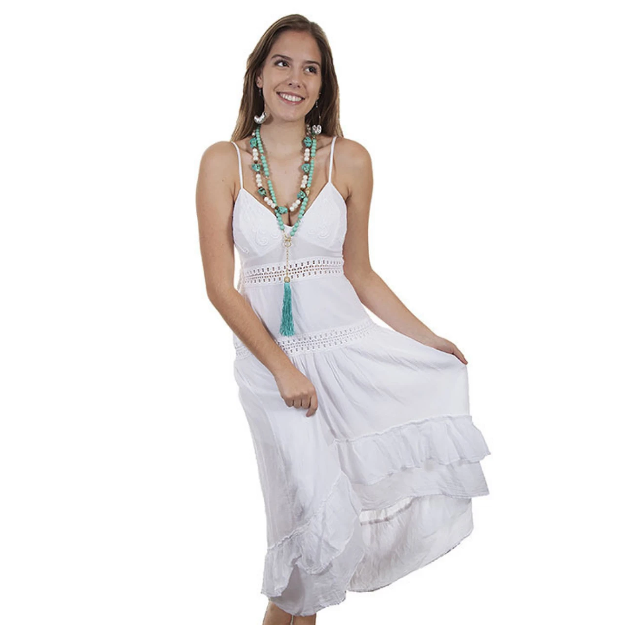 Scully® Ladies Spaghetti Strap White Midi Dress PSL-233-WHT 1 Scully® Ladies Spaghetti Strap White Midi Dress PSL-233-WHT