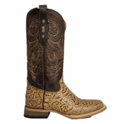 Cowtown® Ladies Oryx Floral Tooled Brown & Tan Square Toe Boots Q452 -Western Belle Deals Q452 1