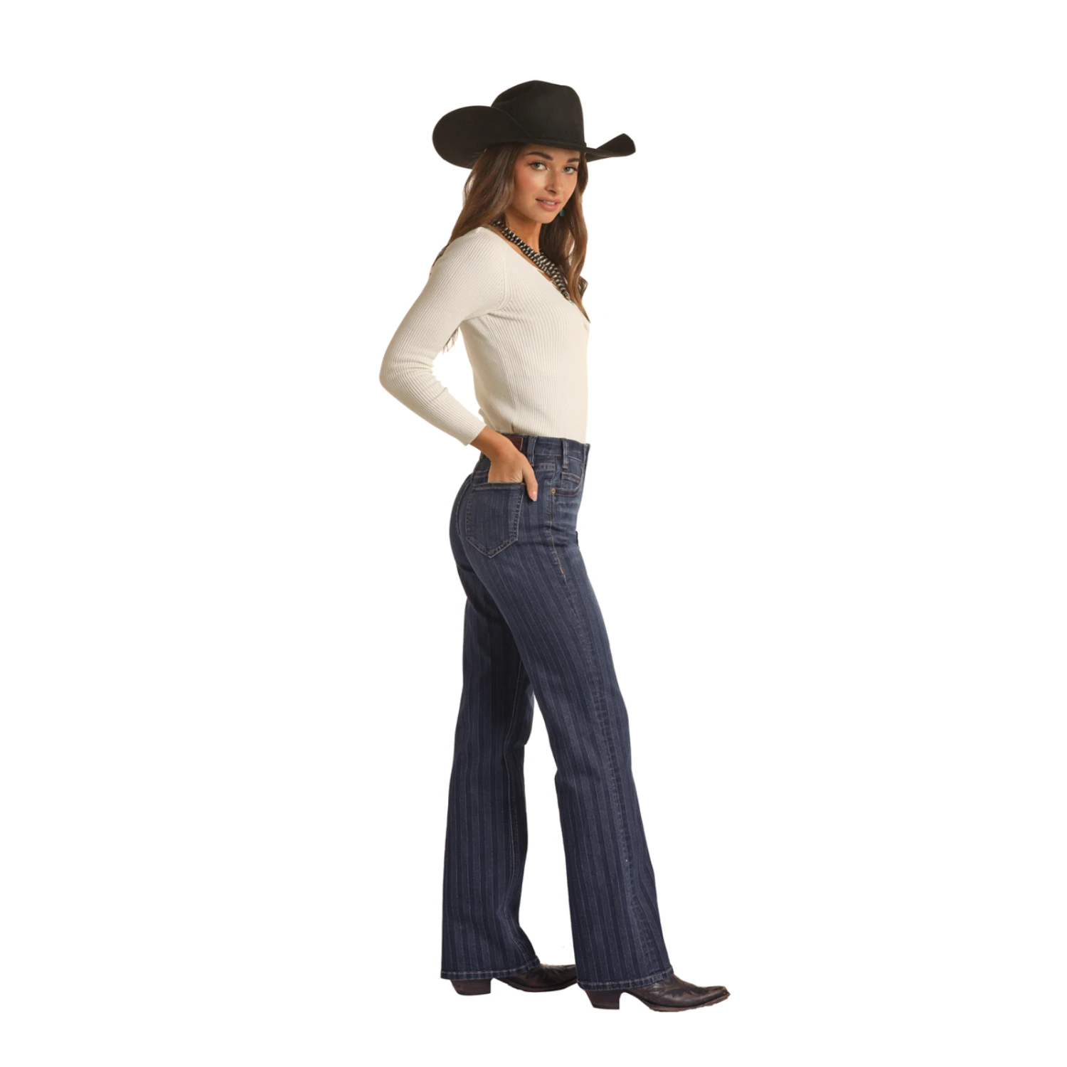 Rock & Roll Denim® Ladies Jacquard High Rise Dark Wash Jeans RRWD4HR0G4 2 Rock & Roll Denim® Ladies Jacquard High Rise Dark Wash Jeans RRWD4HR0G4 - Image 2