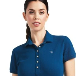 Ariat® Ladies Prix 2.0 Short Sleeve Blue Opal Polo Shirt 10039471 5 Ariat® Ladies Prix 2.0 Short Sleeve Blue Opal Polo Shirt 10039471 -Western Belle Deals S22 WMS ENGL 10039471 detail01