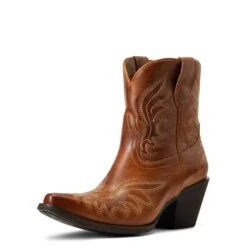 Ariat® Ladies Chandler Western Tangled Tan Snip Toe Booties 10040340 -Western Belle Deals S22 WMS WEST 10040340 3 4 front 1