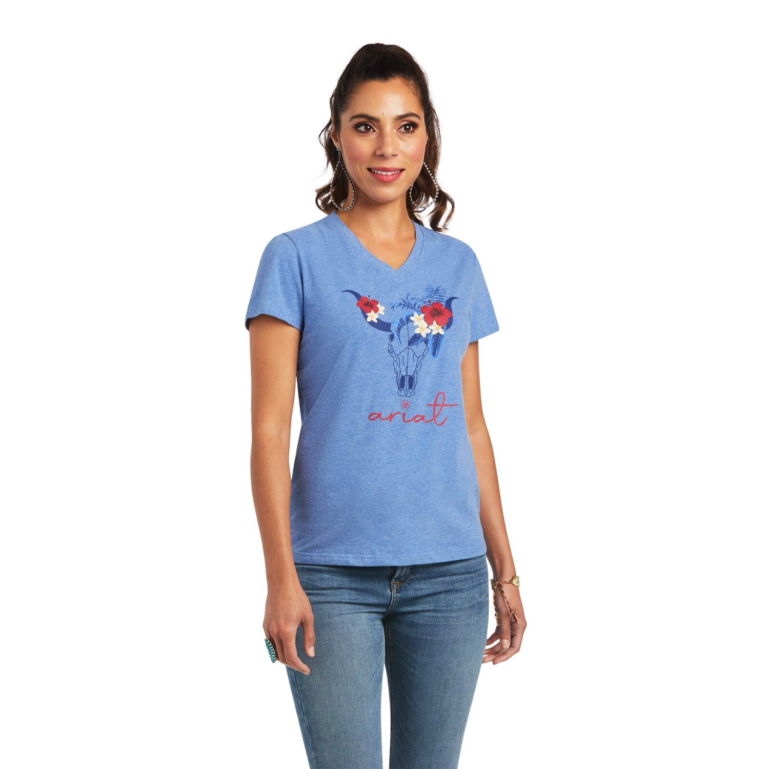 Ariat Women's REAL Tropics Steerhead Blue T-Shirt 10040533 1 Ariat Women's REAL Tropics Steerhead Blue T-Shirt 10040533