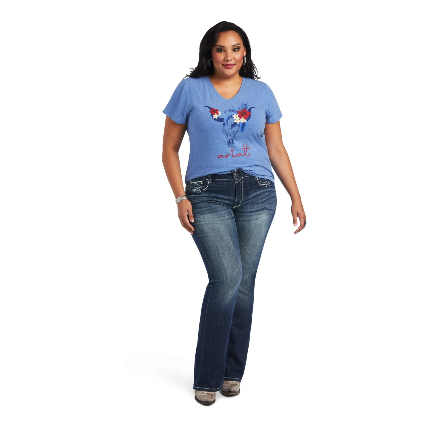 Ariat Women's REAL Tropics Steerhead Blue T-Shirt 10040533 6 Ariat Women's REAL Tropics Steerhead Blue T-Shirt 10040533 - Image 6