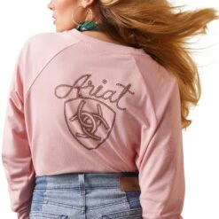 Ariat® Ladies R.E.A.L™ Ropey Shield Coral Blush Pink T-Shirt 10043412 -Western Belle Deals S23 WMS WEST 10043412 detail01