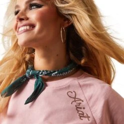 Ariat® Ladies R.E.A.L™ Ropey Shield Coral Blush Pink T-Shirt 10043412 -Western Belle Deals S23 WMS WEST 10043412 detail02