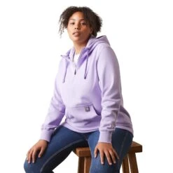 Ariat® Ladies Rebar Skill Set Lavender Heather 1/2 Zip Hoodie 10043547 -Western Belle Deals S23 WMS WORK 10043547 front plus