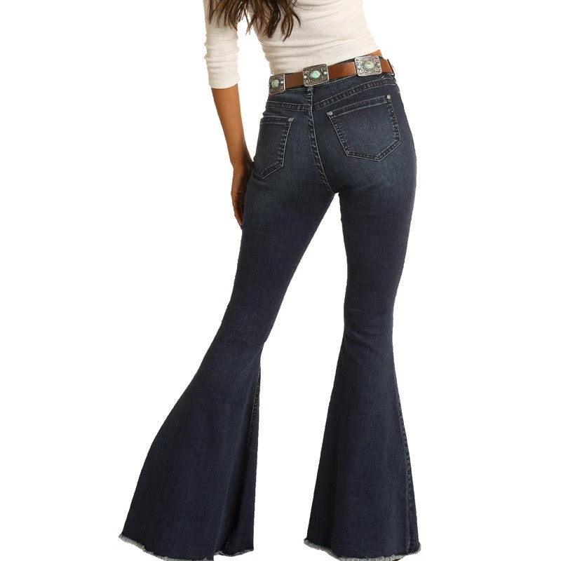 Rock & Roll Cowgirl Ladies Dark Vintage Bell Bottom Jeans WHB9766 2 Rock & Roll Cowgirl Ladies Dark Vintage Bell Bottom Jeans WHB9766 - Image 2